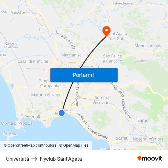 Università to Flyclub Sant'Agata map
