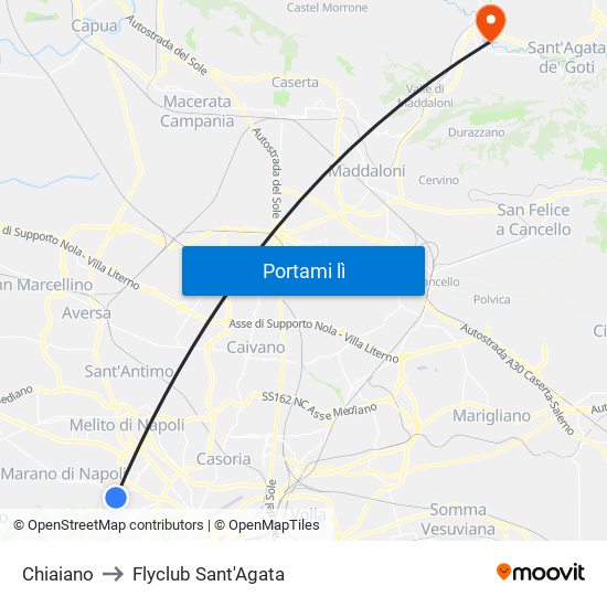 Chiaiano to Flyclub Sant'Agata map