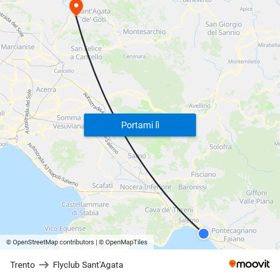 Trento to Flyclub Sant'Agata map