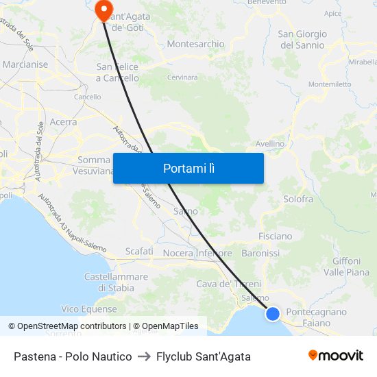 Pastena  - Polo Nautico to Flyclub Sant'Agata map