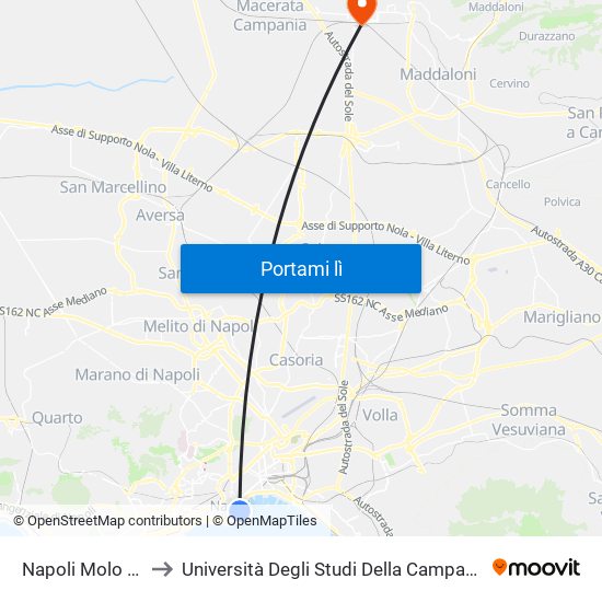 Napoli Molo Beverello to Università Degli Studi Della Campania ""Luigi Vanvitelli"" map