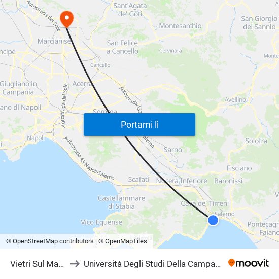 Vietri Sul Mare-Amalfi to Università Degli Studi Della Campania ""Luigi Vanvitelli"" map