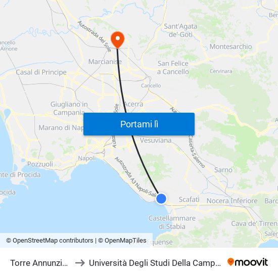 Torre Annunziata-Oplonti to Università Degli Studi Della Campania ""Luigi Vanvitelli"" map