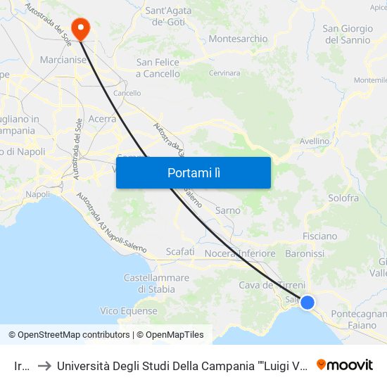 Irno to Università Degli Studi Della Campania ""Luigi Vanvitelli"" map