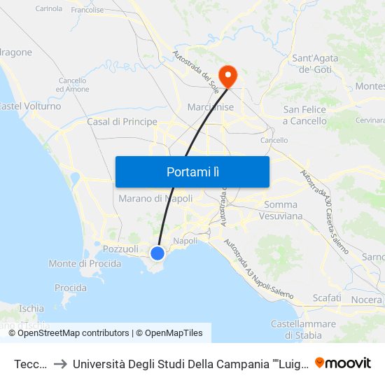 Tecchio to Università Degli Studi Della Campania ""Luigi Vanvitelli"" map