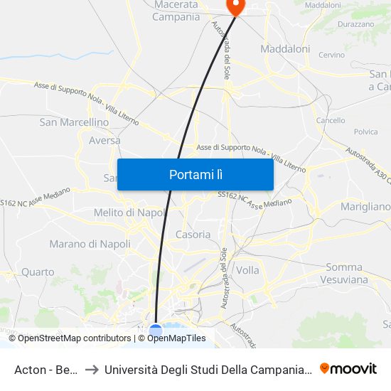 Acton - Beverello to Università Degli Studi Della Campania ""Luigi Vanvitelli"" map