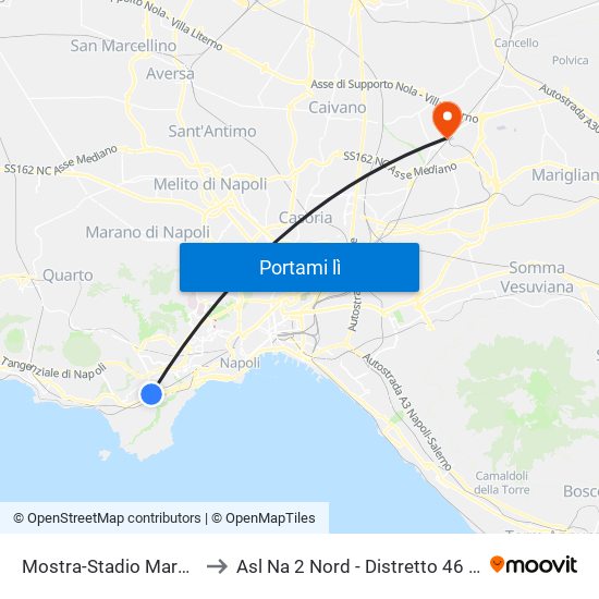 Mostra-Stadio Maradona to Asl Na 2 Nord - Distretto 46 Acerra map