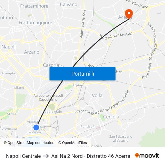 Napoli Centrale to Asl Na 2 Nord - Distretto 46 Acerra map