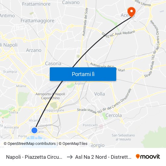 Napoli - Piazzetta Circumvesuviana to Asl Na 2 Nord - Distretto 46 Acerra map