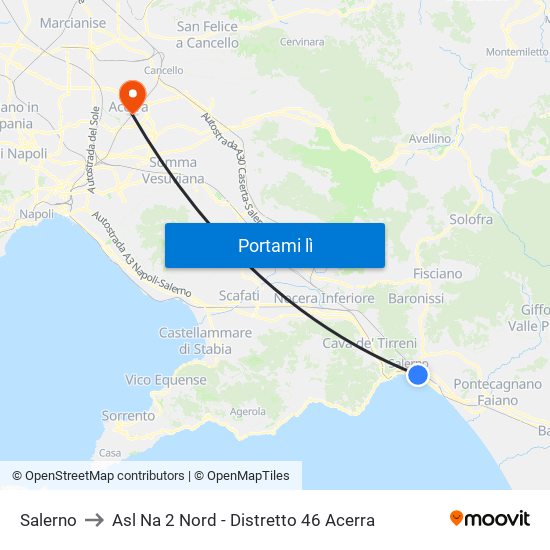 Salerno to Asl Na 2 Nord - Distretto 46 Acerra map