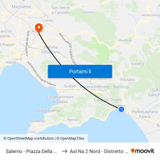 Salerno - Piazza Della Concordia to Asl Na 2 Nord - Distretto 46 Acerra map