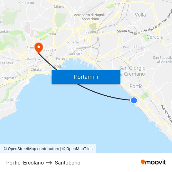 Portici-Ercolano to Santobono map