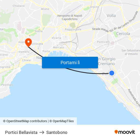 Portici Bellavista to Santobono map