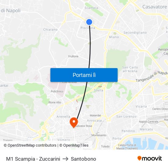 M1 Scampia - Zuccarini to Santobono map