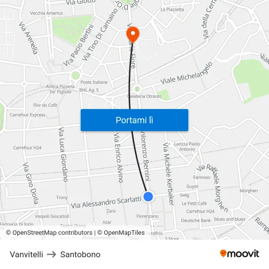 Vanvitelli to Santobono map