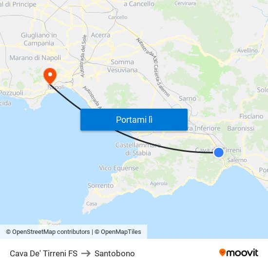 Cava De' Tirreni FS to Santobono map
