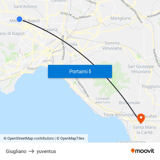 Giugliano to yuventus map