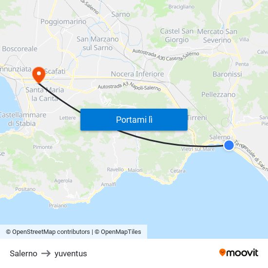 Salerno to yuventus map