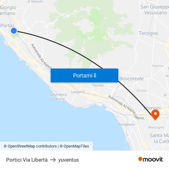 Portici Via Libertà to yuventus map
