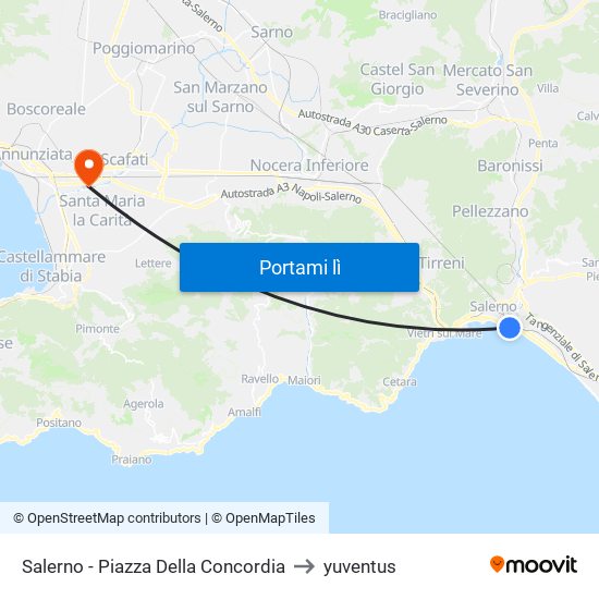 Salerno - Piazza Della Concordia to yuventus map