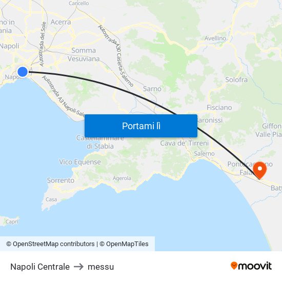 Napoli Centrale to messu map