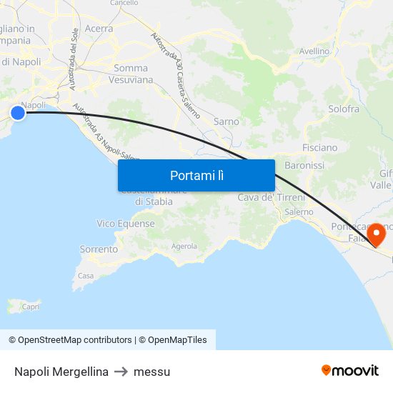 Napoli Mergellina to messu map