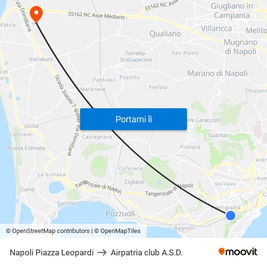 Napoli Piazza Leopardi to Airpatria club A.S.D. map