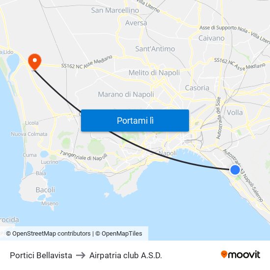Portici Bellavista to Airpatria club A.S.D. map