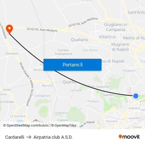 Cardarelli to Airpatria club A.S.D. map