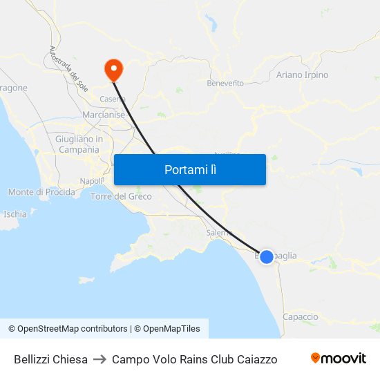 Bellizzi Chiesa to Campo Volo Rains Club Caiazzo map