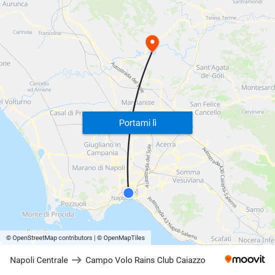 Napoli Centrale to Campo Volo Rains Club Caiazzo map