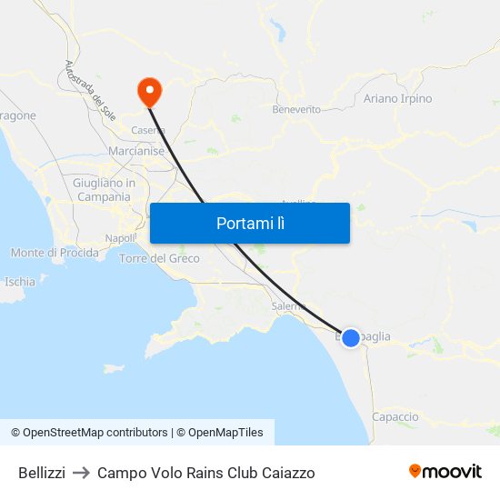 Bellizzi to Campo Volo Rains Club Caiazzo map