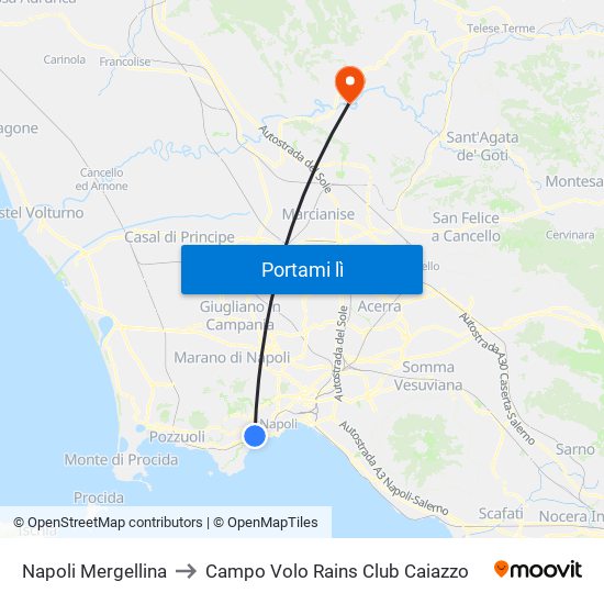 Napoli Mergellina to Campo Volo Rains Club Caiazzo map