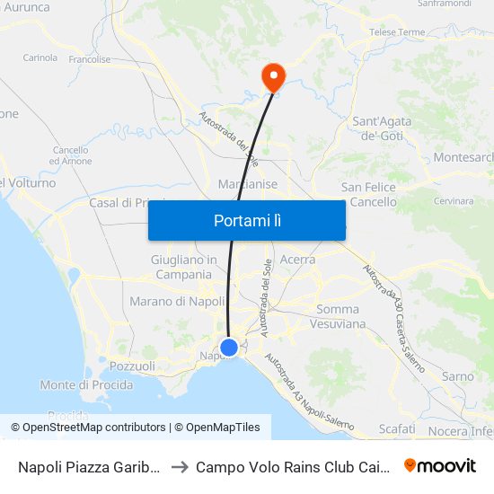 Napoli Piazza Garibaldi to Campo Volo Rains Club Caiazzo map