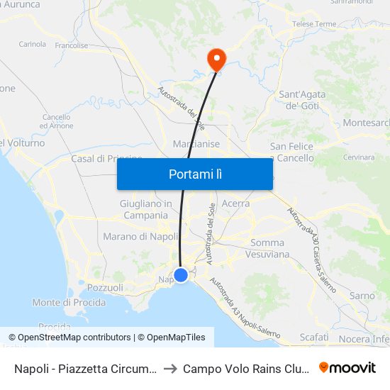 Napoli - Piazzetta Circumvesuviana to Campo Volo Rains Club Caiazzo map