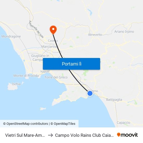 Vietri Sul Mare-Amalfi to Campo Volo Rains Club Caiazzo map