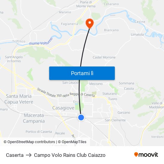 Caserta to Campo Volo Rains Club Caiazzo map
