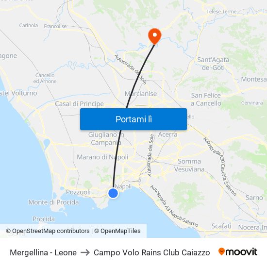 Mergellina - Leone to Campo Volo Rains Club Caiazzo map