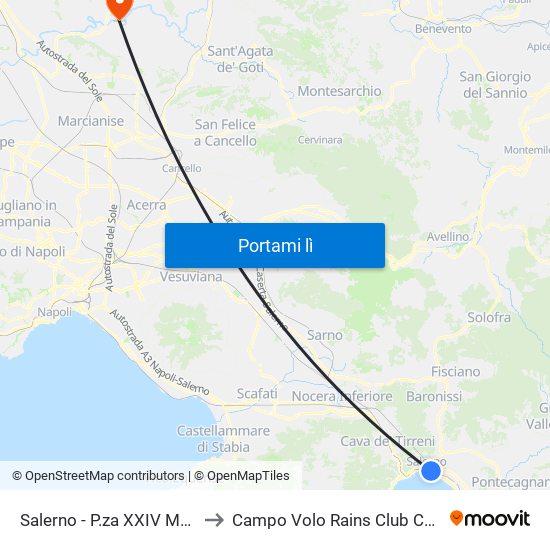Salerno - P.za XXIV Maggio to Campo Volo Rains Club Caiazzo map