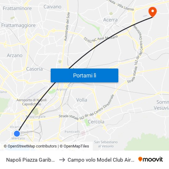 Napoli Piazza Garibaldi to Campo volo Model Club Airone map