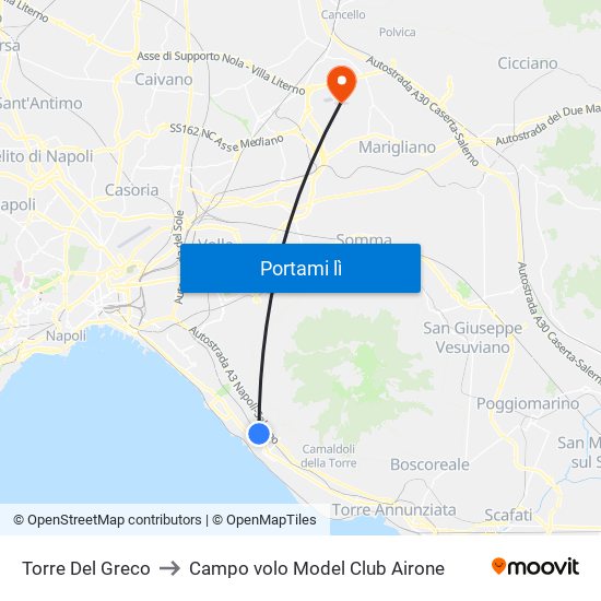 Torre Del Greco to Campo volo Model Club Airone map