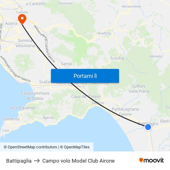 Battipaglia to Campo volo Model Club Airone map