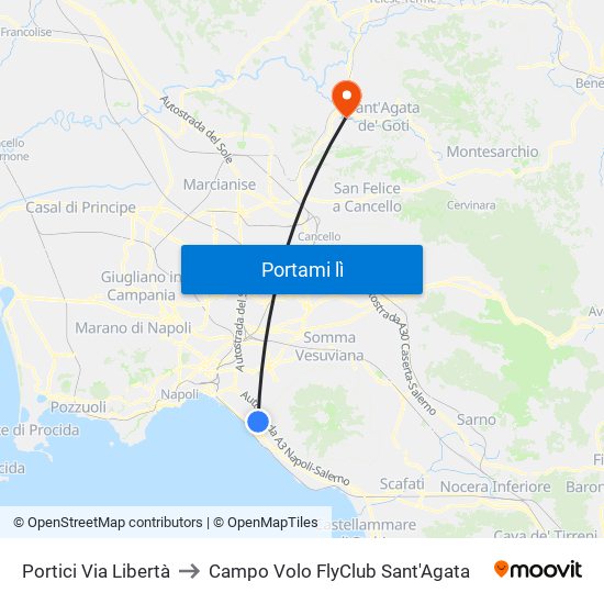 Portici Via Libertà to Campo Volo FlyClub Sant'Agata map