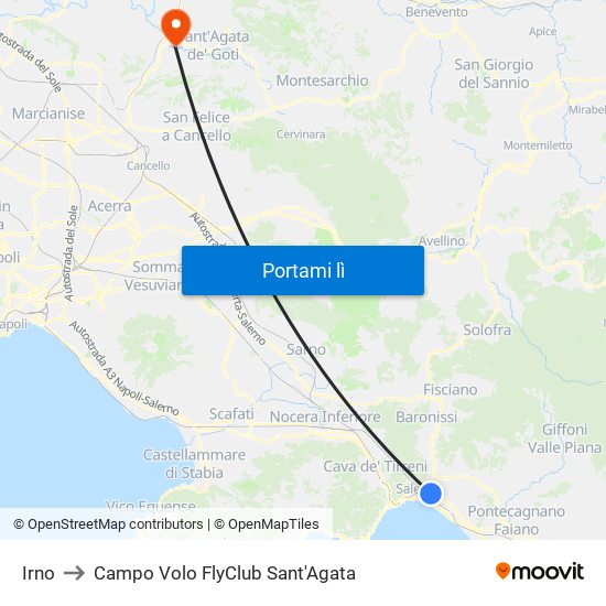 Irno to Campo Volo FlyClub Sant'Agata map