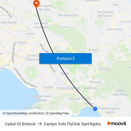 Caduti Di Brescia to Campo Volo FlyClub Sant'Agata map