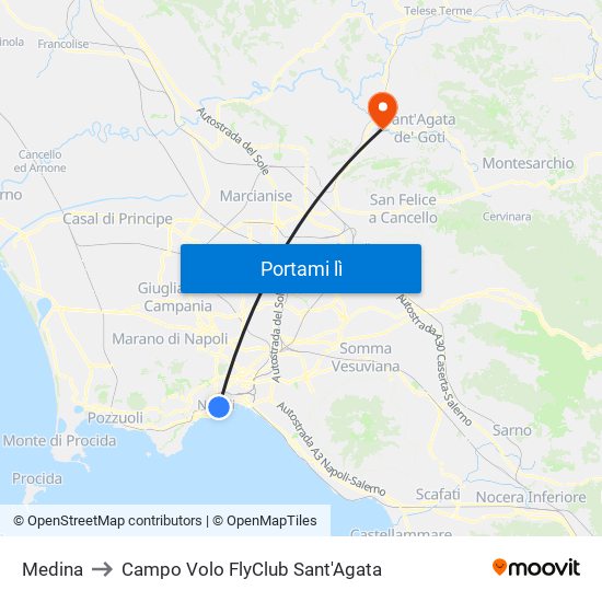 Medina to Campo Volo FlyClub Sant'Agata map