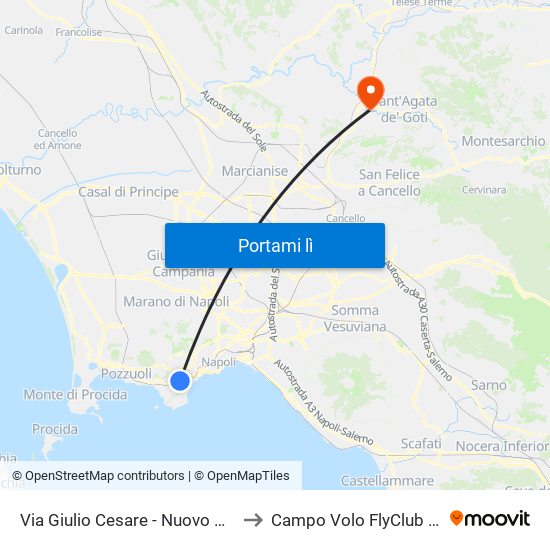 Via Giulio Cesare - Nuovo Capolinea Ctp to Campo Volo FlyClub Sant'Agata map