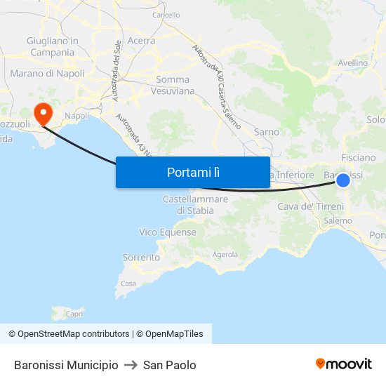 Baronissi Municipio to San Paolo map