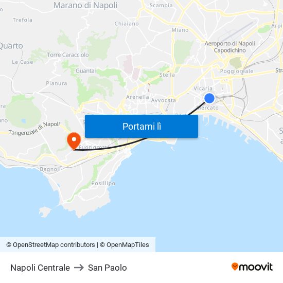 Napoli Centrale to San Paolo map