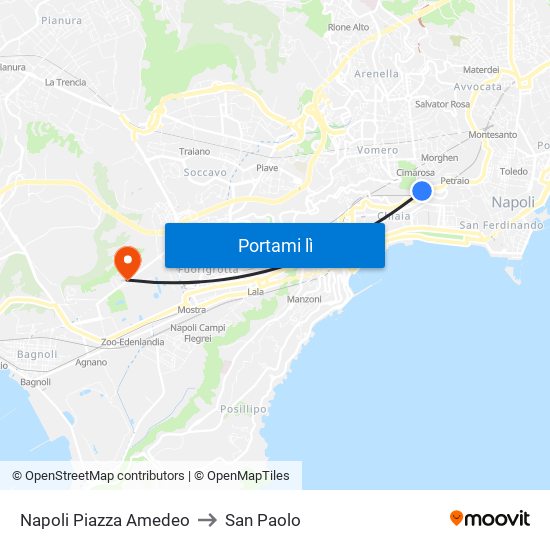 Napoli Piazza Amedeo to San Paolo map